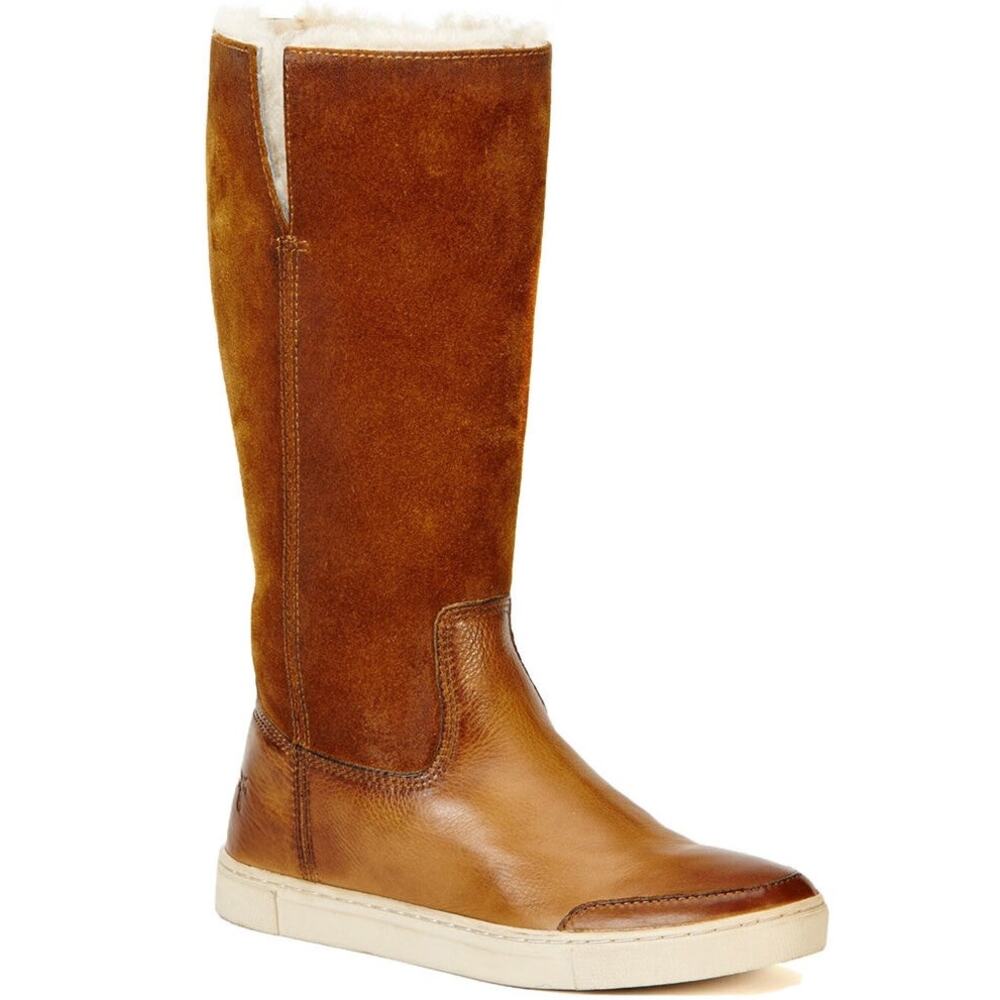 Frye Gemma Tall Shearling Boots Suede Leather Shearling Winter Snow Brown 6.5M